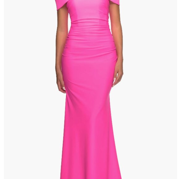 La Femme Off the Shoulder Neon Gown Size 8  WORN ONCE - Picture 3 of 5